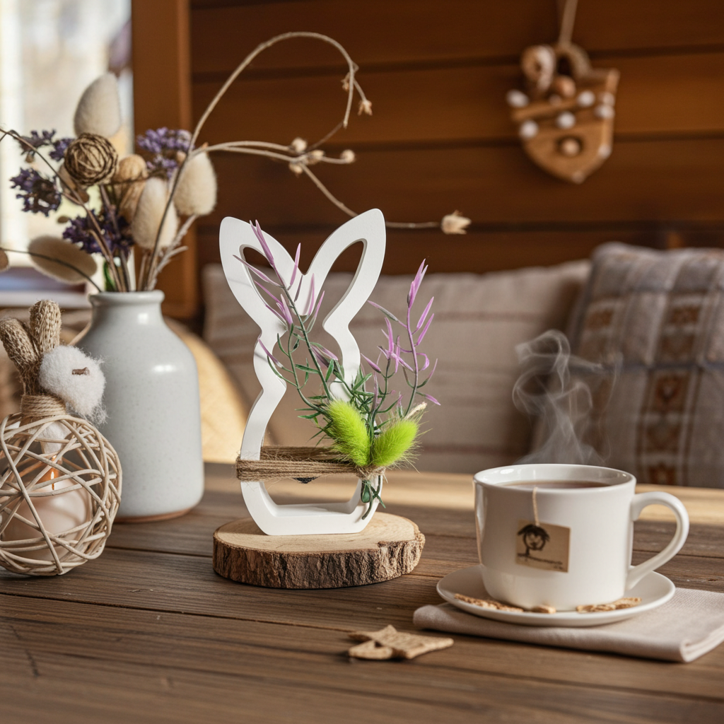 Hase auf Holzscheibe