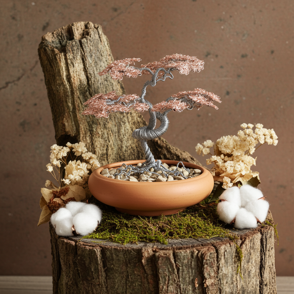Drahtbaum mit altrosa Blüten