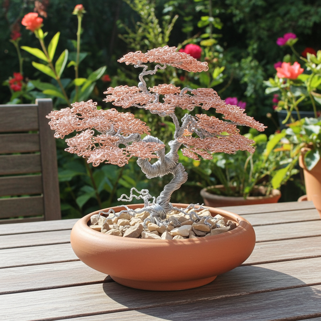 Drahtbaum mit altrosa Blüten
